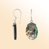 “Abalone shell oval drop earrings with sterling silver dotted cap – handcrafted artisan ocean-inspired jewelry for women”